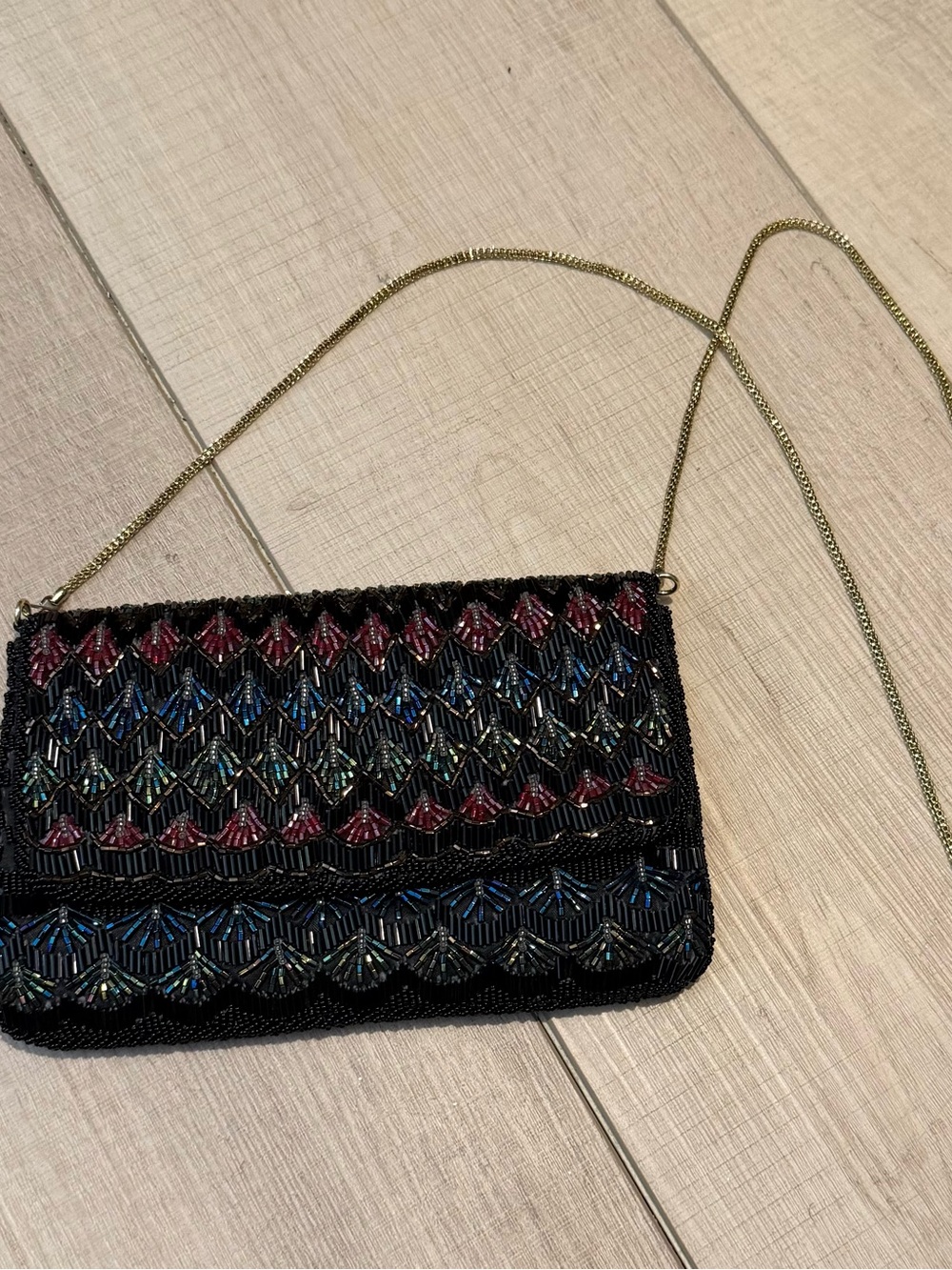 Black Beaded Evening Clutch with Multicolor Beadwork